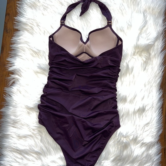 Victoria Secret Unforgettable purple/Plum one piece ruched halter size 34A - Picture 3 of 7